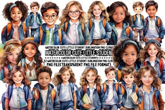 Watercolor Cute Little Student Graphics for Print Templates